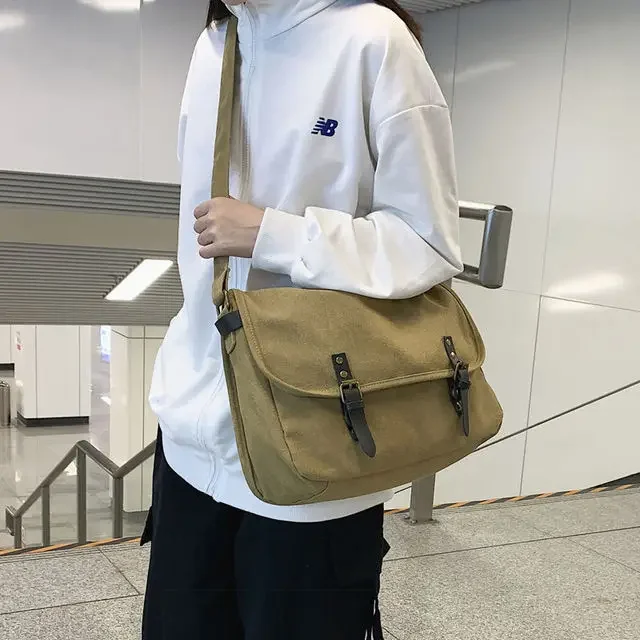 Crossbodytassen van canvas met grote capaciteit, casual handtassen voor heren, vintage schoudertas, messenger bag, vrijetijdstas, studententas, tas, bolsos: Khaki