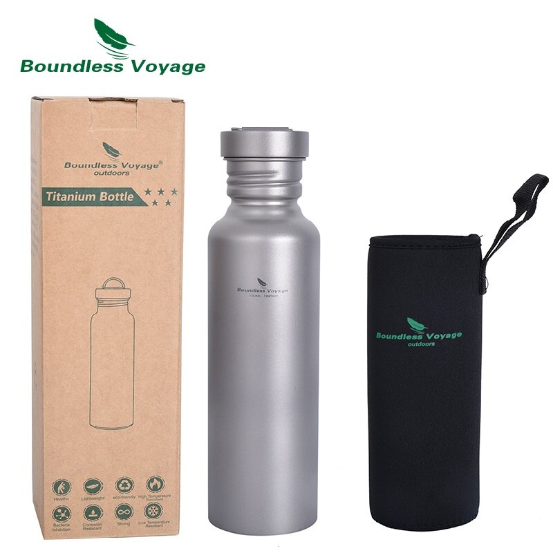 Boundless Voyage 750ml Titanium Sports Bottle with Hanging Lid 420ml Tea Cup Outdoor Camping Cycling Wide-mouth Water Bottle Mug