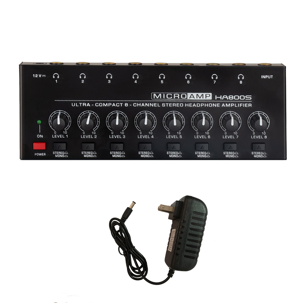 Amplificatore per cuffie stereo a 8 canali con adattatore di alimentazione Amplificatore Audio divisore per auricolari portatile a bassissimo rumore: Marrone