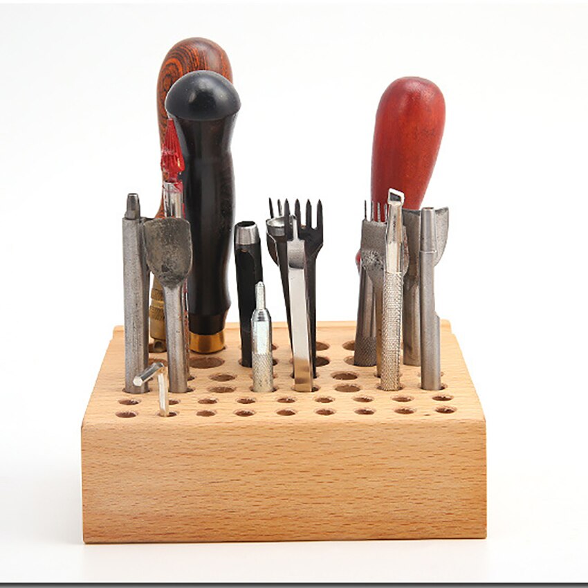 Wood Leathercraft Tool Storage Rack Wooden Leather Craft Stamping Punching Tool Stand Holder Box Organizer 46 Holes