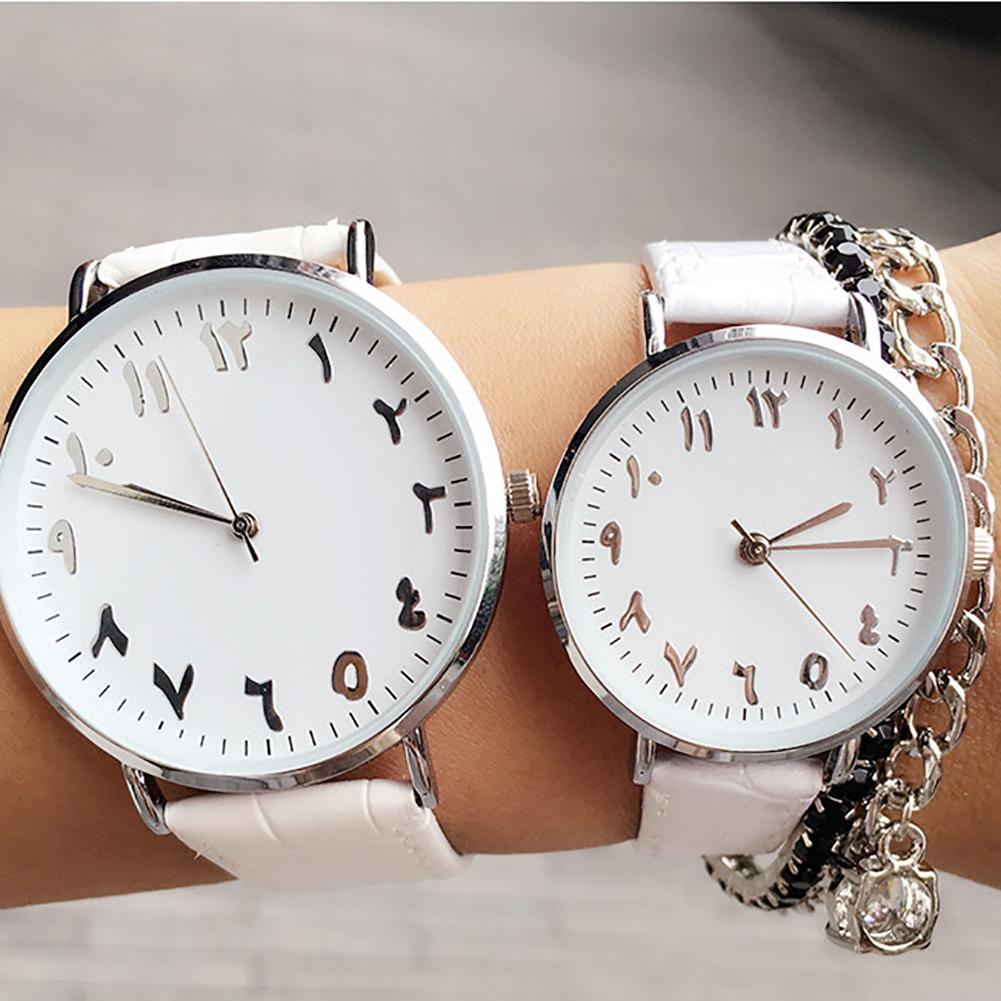 Unisex Arabische Cijfers Faux Leather Analoge Quartz Horloge Lover Couple Vrouwen Mannen Horloge