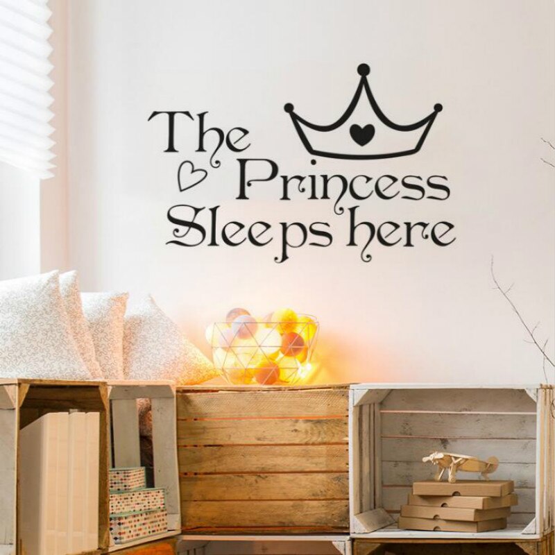 Muurstickers met de tekst 'de prinses slaapt hier' voor kinderkamers, slaapkamer, muurdecoratie, muurstickers, muurdecoratie-accessoires