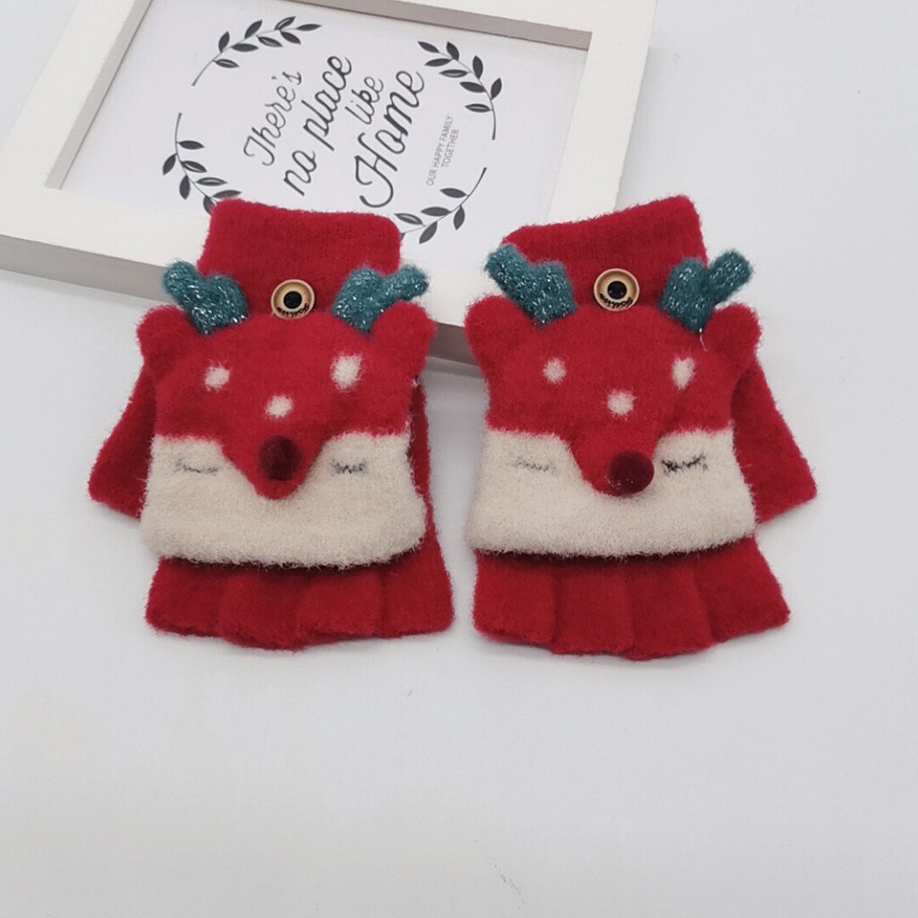 Christmas Kids Half Finger Antler Gloves Baby Boy Girl Warm Convertible Flip Top Gloves Cute warm baby gloves Guantes de
