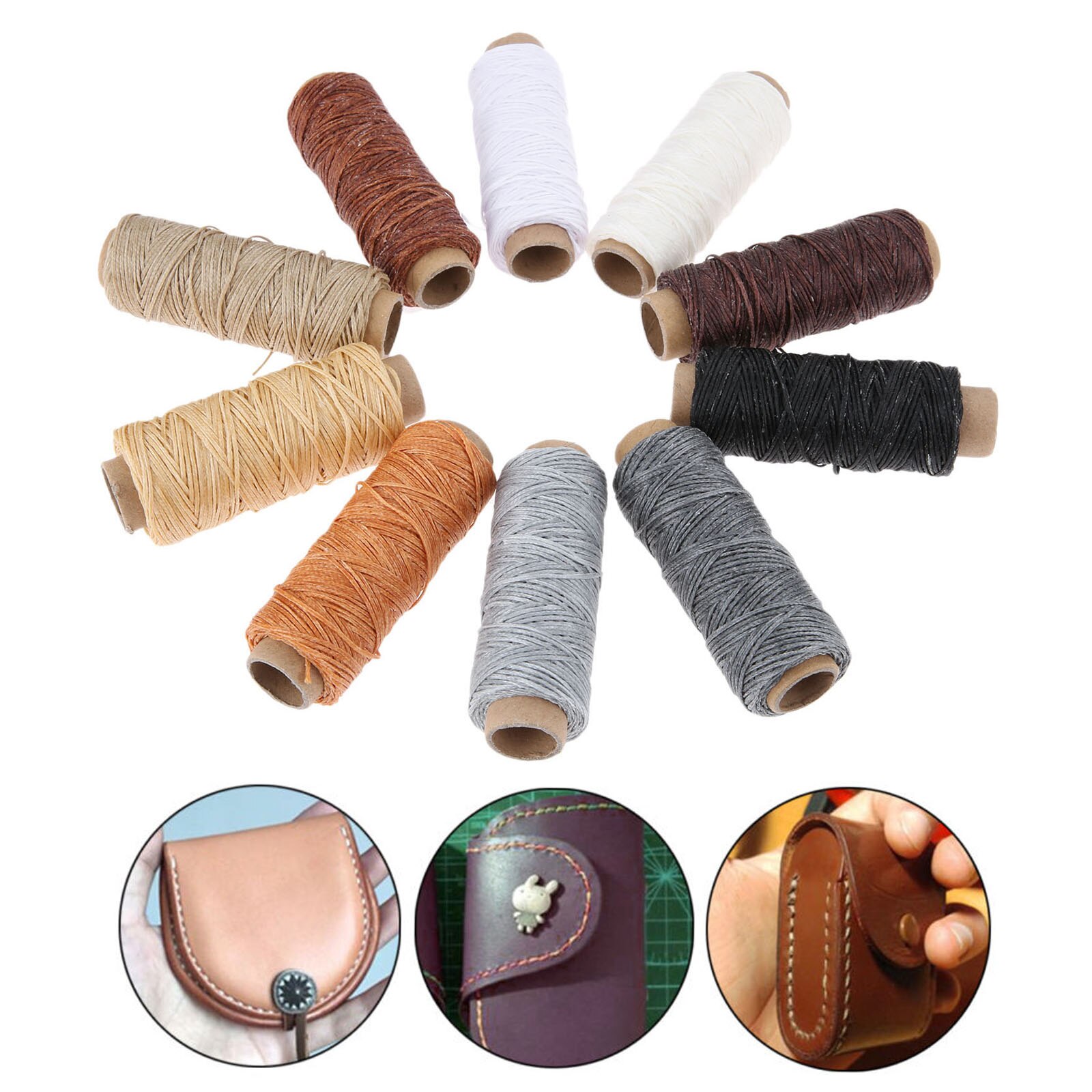 10 Color/Set 50m 150D Leather Sewing Waxed Thread Flat Waxed Sewing Thread Wax line Stitching Thread for Leather Craft DIY
