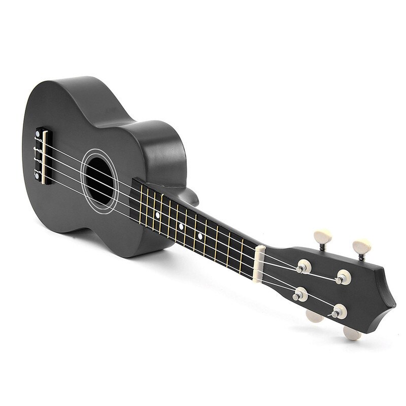 Top 21 tommer sopran ukulele 4 strenge hawaiisk guitar uke + streng + pick for begyndere børn (sort)