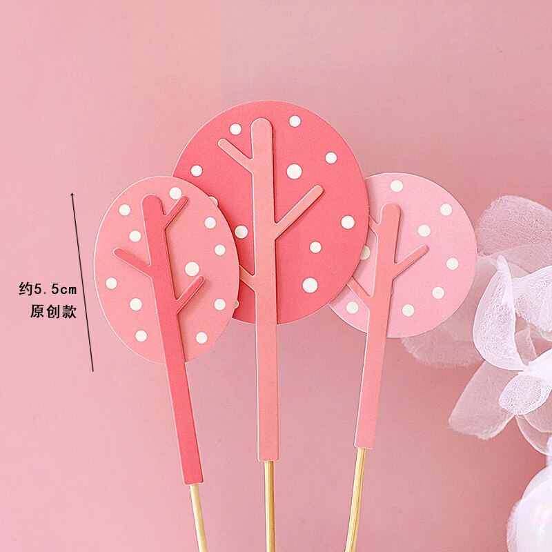 Pink Happy Farm cow tree Cake Toppers for kid's birthday cake Children's Day Party Baby Happy Birthday Supplies Lovely: 1pc YC-A017A