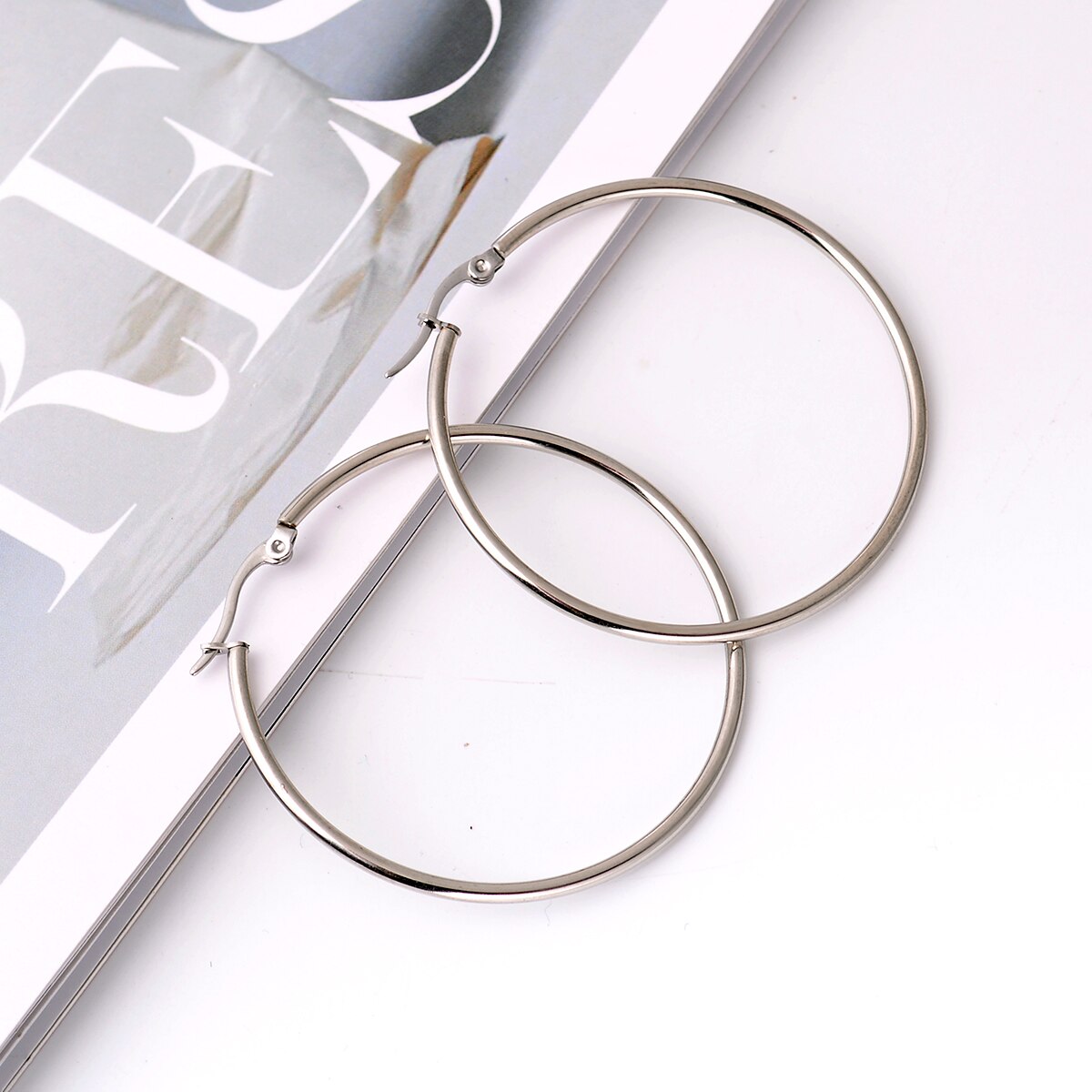 90mm Stainless Steel Large Hoop Earrings Exaggerate Circle Creole Smooth Gold Round Loop Earring for Women Ear Ring Brincos: 90mm / silver