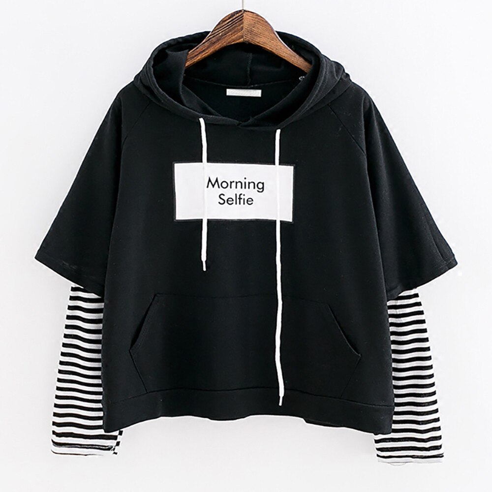 Kpop efterår kvinder sweatshirt stribet ærme patchwork afslappet hættetrøjer bomuld forår kpop harajuku exo tøj s-xl