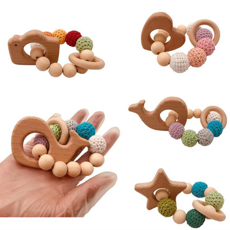 DIY baby beuken dier armband speelgoed log natuurlijke niet giftig kralen gehaakte wol kraal armband