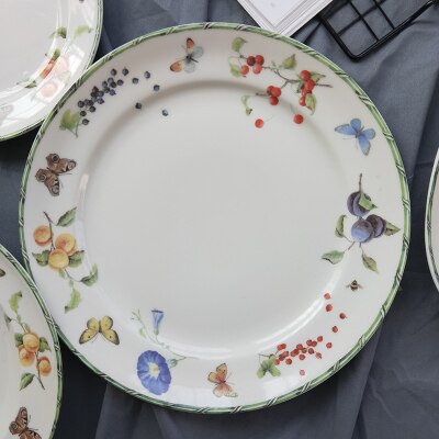 Berry Bloem Vlinder Keramische Servies Serviesje Porselein Westerse Schaaltje Woondecoratie Huwelijksgeschenken: 10.5 inch Flat plate