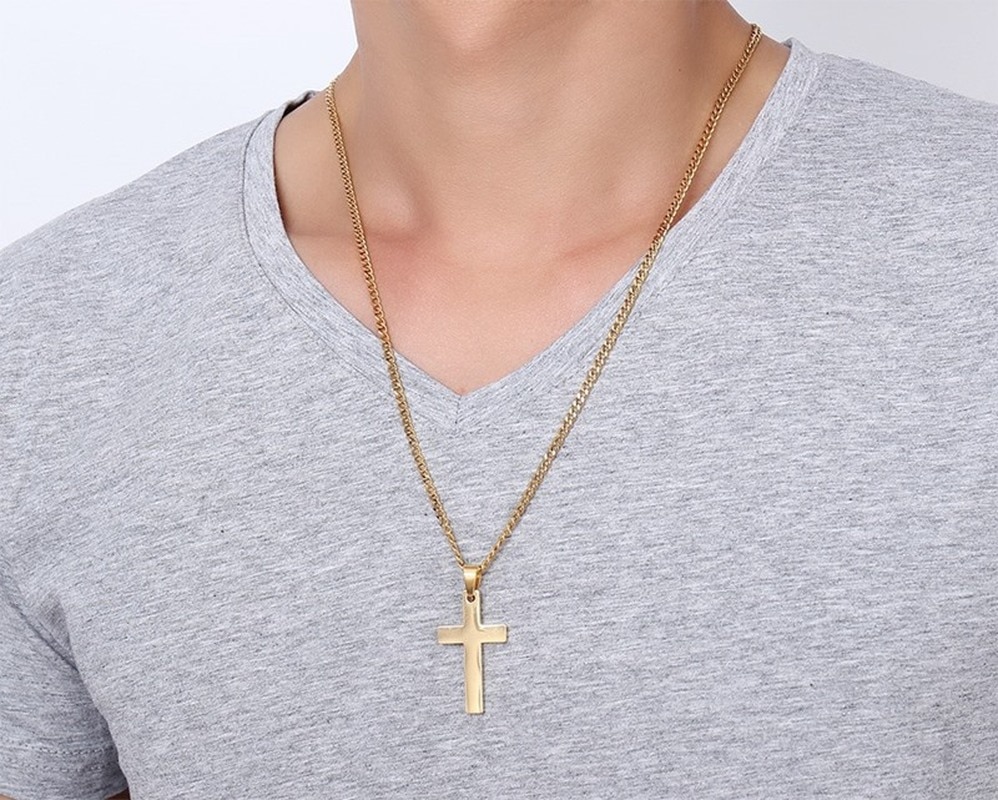 Punk Stainless Steel Cross Gold Silver Color Necklace for Women Men Vintage Chain Crystal Pendant Long Necklaces Jewelry