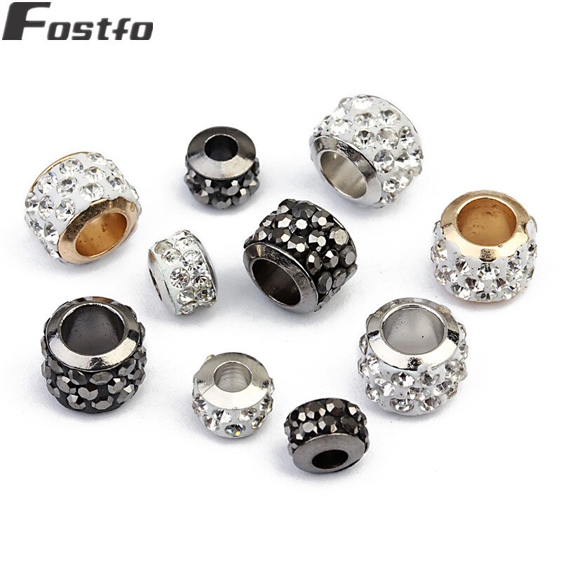 20 Stks/partij 7*5 Mm/9*7 Mm Rhinestone Crystal Ball Kralen Zilveren Kleur Zwart Kleur Grote gat Spacer Kralen Voor Diy Sieraden Maken