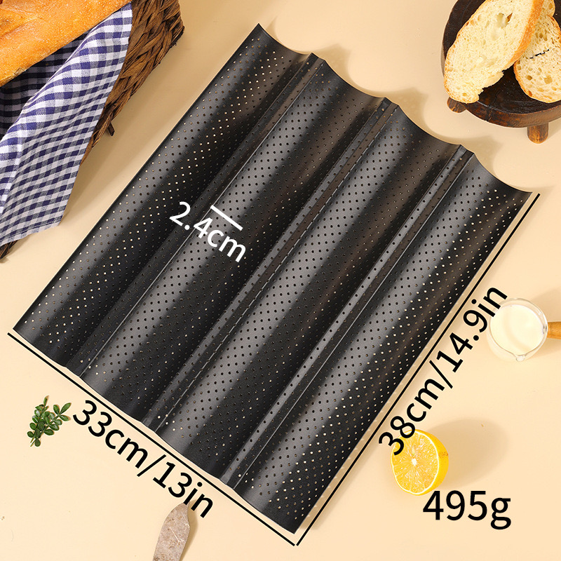 Nonstick Perforated French Bread Baking Pan Carbon Steel Baguette Pan French Bread 4 Wave Loaves Loaf Bake Mold kitchen Tray: light green