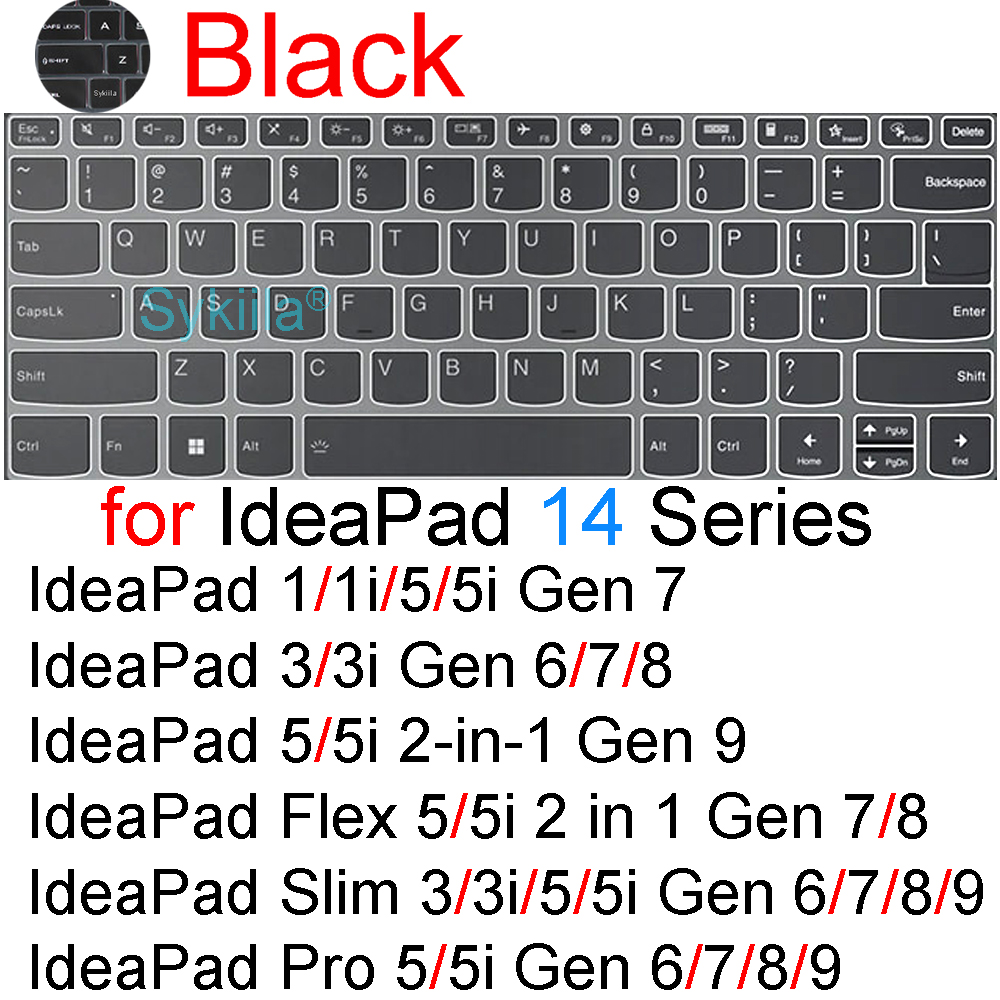Tastaturabdeckung für Lenovo IdeaPad 3 schlank 3i Profi 5 biegen 5i 1 1i Gen 9 8 7 6 14 15 15,6 16 17 Silikon-Schutzhülle: Schwarz