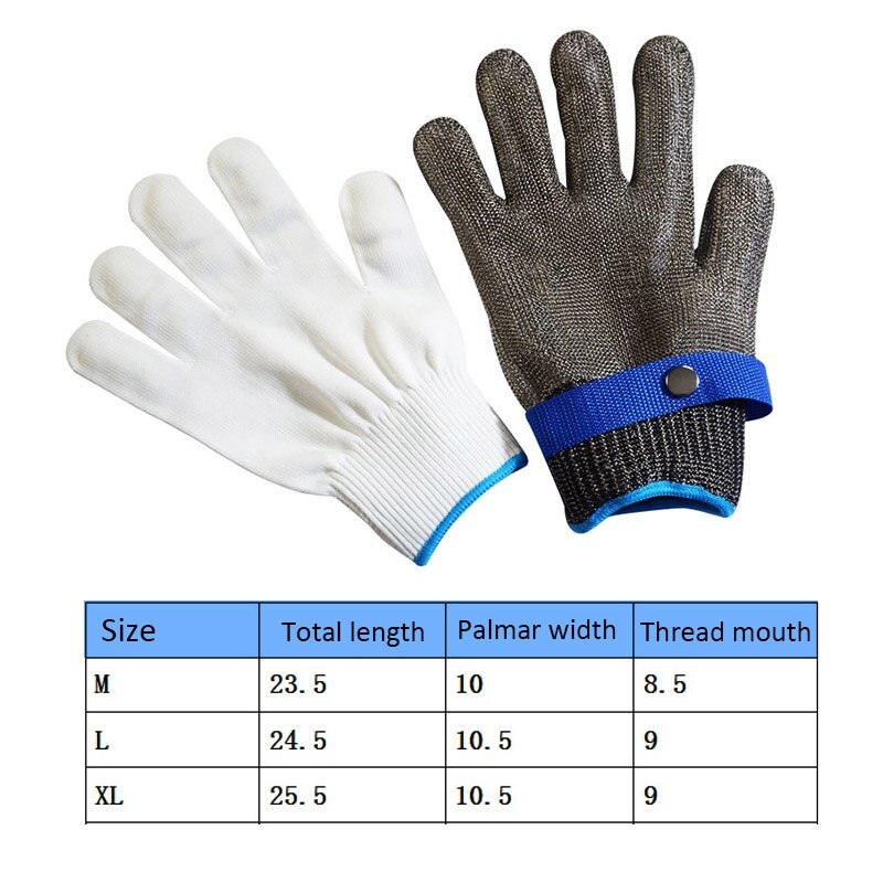 Guantes de trabajo de seguridad, manoplas de malla metálica de acero inoxidable, resistentes a Cortes y cadena, protección de manos: M