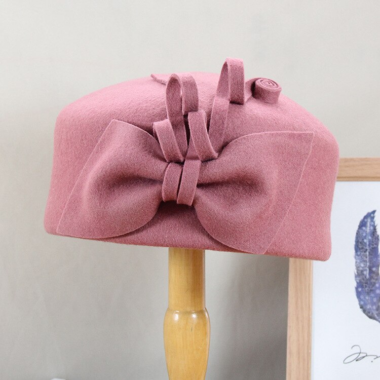 100% Wolvilt Baretten Vrouwen Party Bloem Formele Fedora Hoed Banket Grace Wollen Bunker Cap Mooie Tovenaar