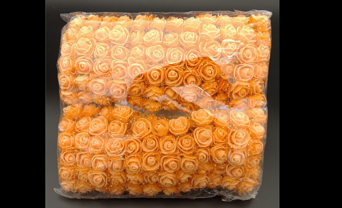 144 stks een set Mini Foam Rose Kunstmatige Bloem Roos Boeket Bruiloft Decor Craft DIY: Oranje