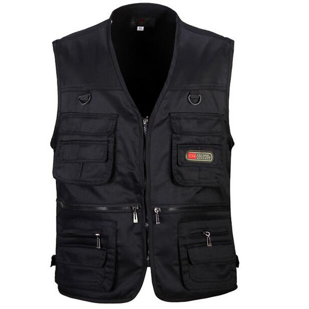 Men's Outdoor Multi-Pocket Vest Travel Fly Fishing Photography Quick-Dry Jac Outdoor Camping Fishing Apparel Accessories: XXXL Black