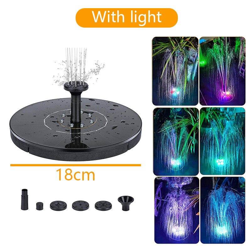 Mini Solar Water Fountain Pool Waterfall Fountain Garden Decoration Outdoor Bird Bath Solar Powered Floating Water Courtyard.: 18 CM Light
