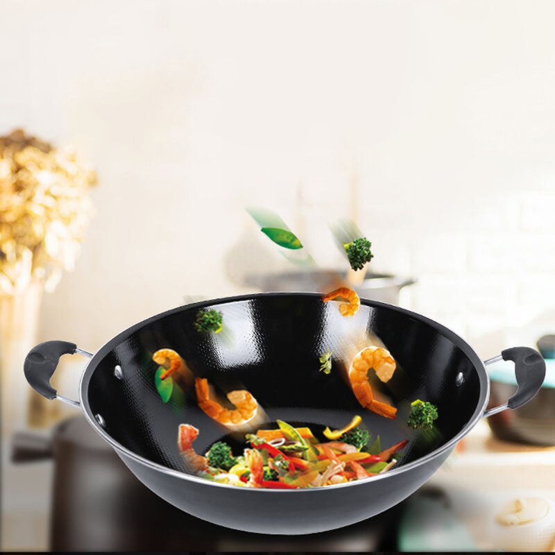 Wok Emaille Pot Ongecoat non-stick Fornuis Huishouden Inductie Kookplaat Speciale Emaille Wok Kolen Gasfornuis voor Ijzeren Pan keuken Potten