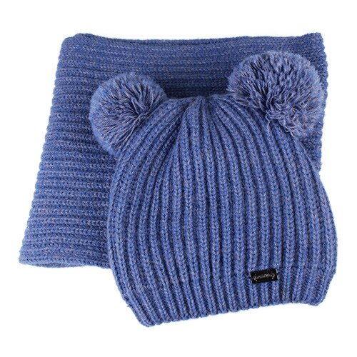 Furtalk lasten talvihattu ja huivisetti lapsille lämmin talvi kaksinkertainen pom pom hattu poikavauva tytöt fleece neulottu pipo hattu ja huivi: Sininen