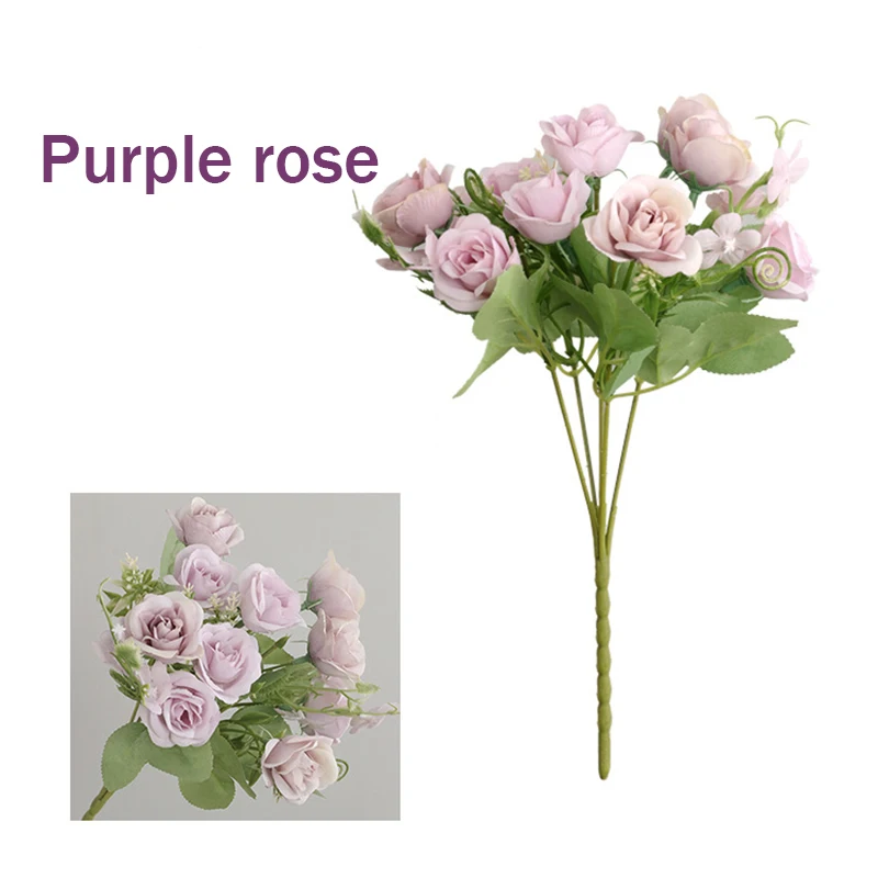 Fleurs artificielles violettes pivoines, 1 Bouquet, fausses roses d'automne en soie pour bricolage, décoration de salon, jardin de maison, mariage