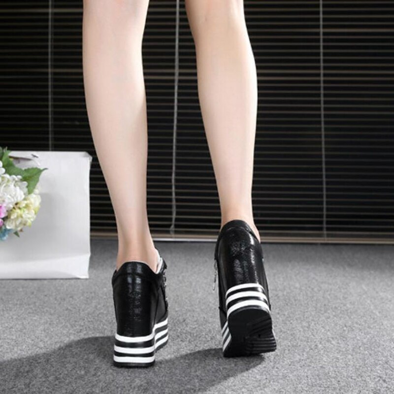 Spring wedges skor kvinna plattform sneakers dragkedja skor dold häl höjd ökande fritidsskor för kvinnor 35-39 w7