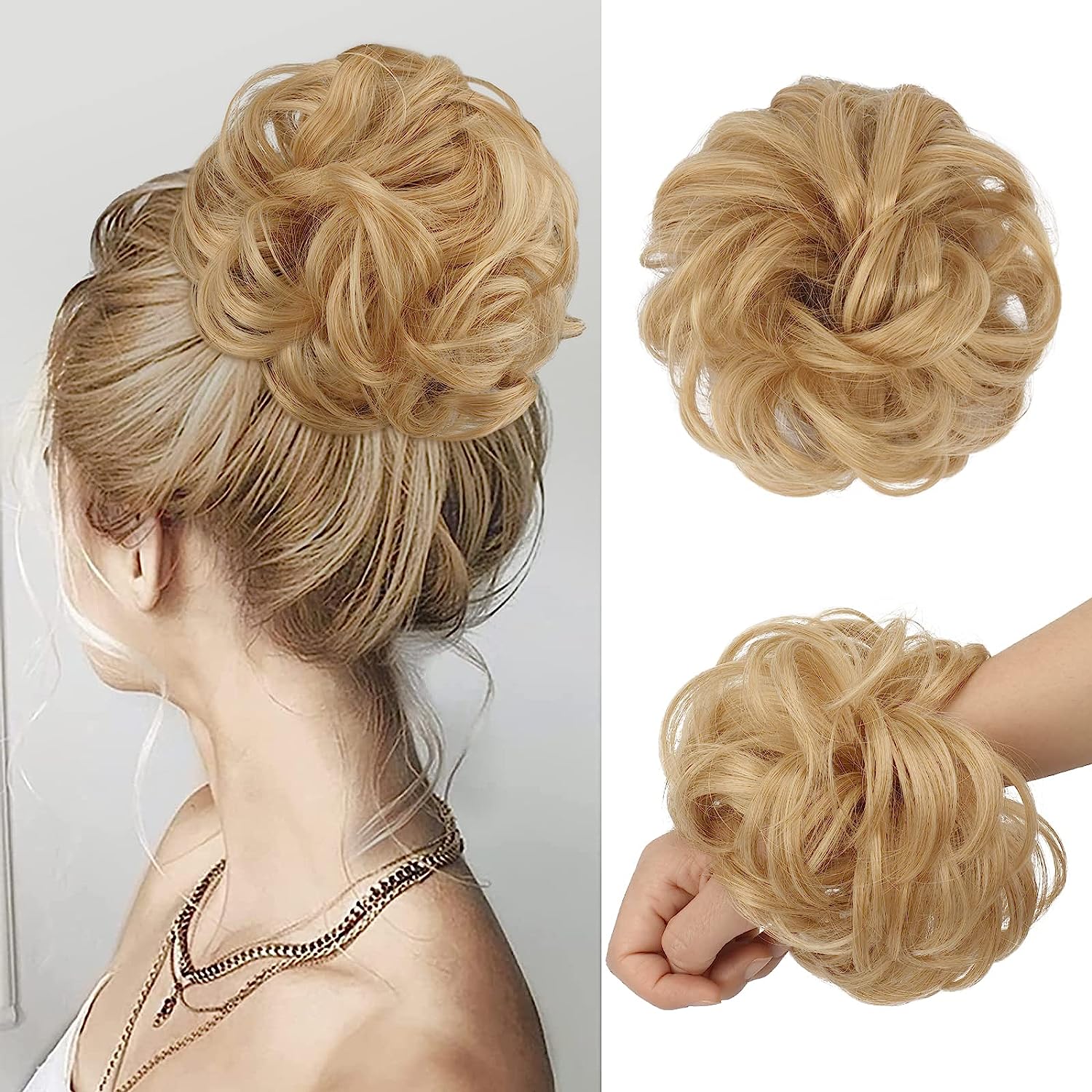 6-Zoll-Kunsthaar-Dutt-Erweiterungen, unordentliche lockige elastische Haargummis, Haarteile, Chignon, Krapfen, Hochsteckfrisur, Haarteile für Frauen