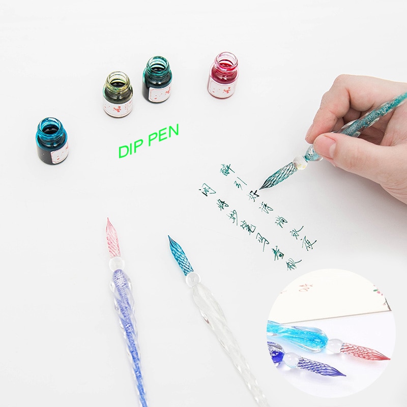 Creatieve Handgemaakte Kristallen Glas Dip Pen Handtekening Pen Vulpen Business Kantoor Briefpapier Voor Meisjes Student Schrijven