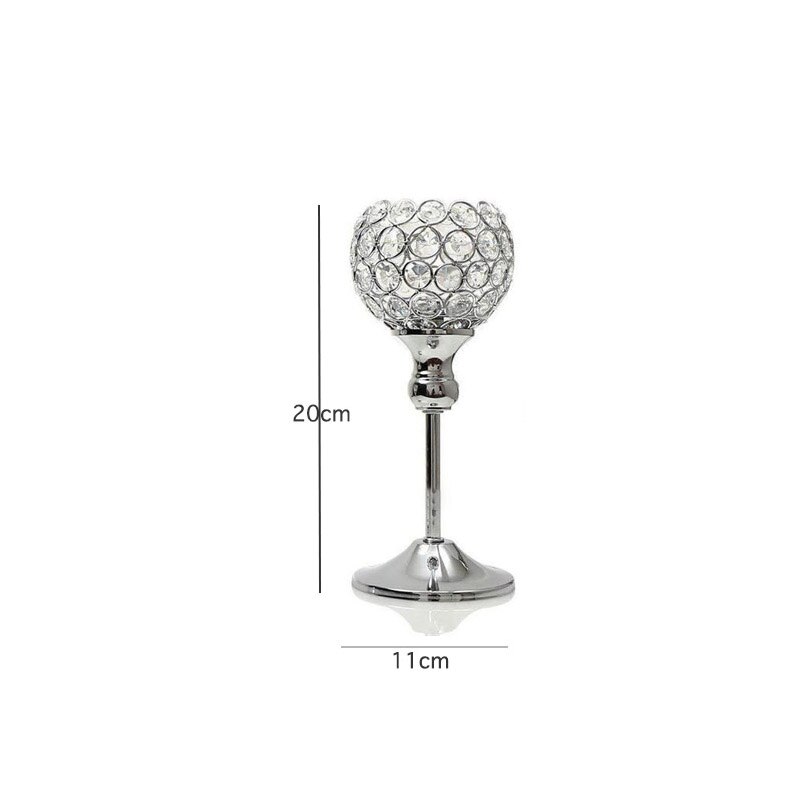 Lysestager i krystal bryllup europæisk stil gyldent sølv glas metal trehovedet hjemmefest desktop dekoration ornament håndværk: Sølv -2- s