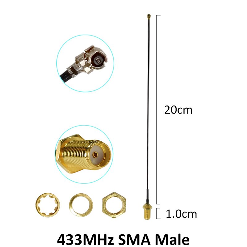 433 MHz lora Antenne 5dbi SMA Stecker 433 mhz IOT antena wasserdichte gerichtet antenne + 21cm RP-SMA/u.FL Zopf Kabel