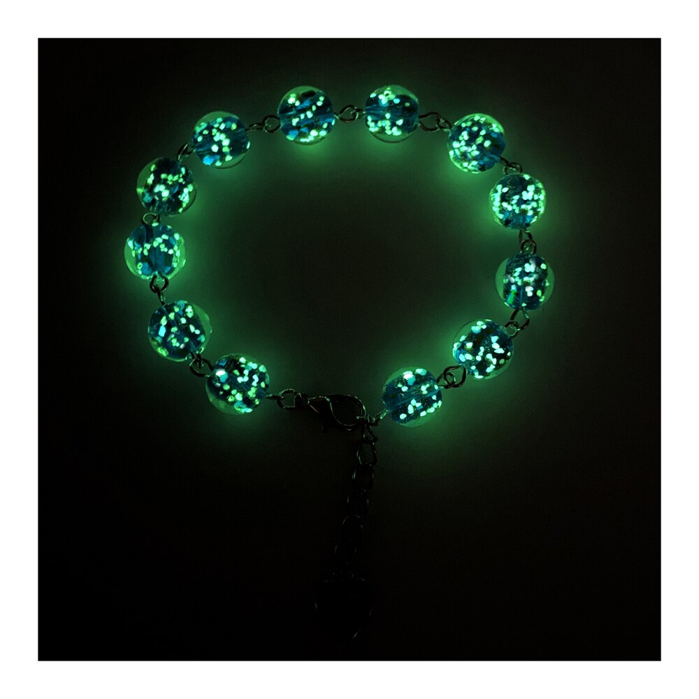 Vrouwen Armband, Blauw Lichtgevende Armband, Glow In The Dark, 8Mm Lichtgevende Glazen Bead Elastische Armband, Enkele Dame Zus Armband