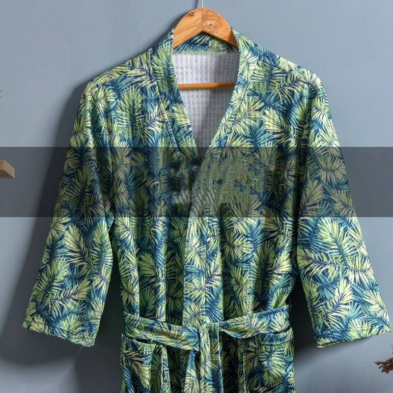 Plus size kimono badjas katoenen wafel badjassen heren nachtkleding heren nachthemden homewear pyjama lange mouw print badjas peignoir homme