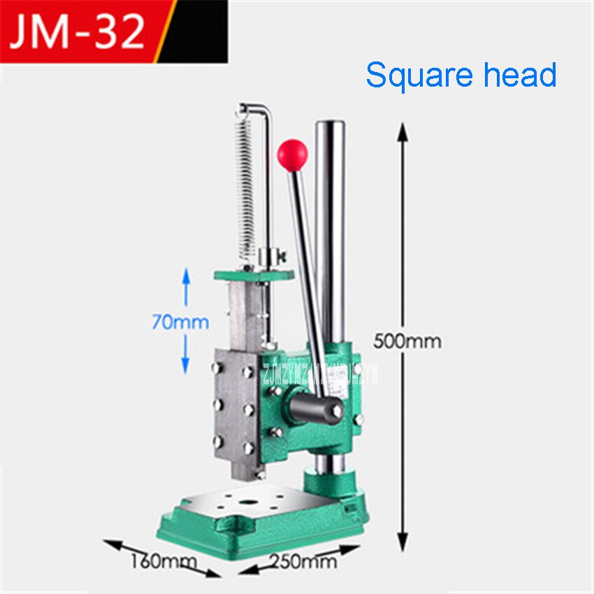Jm -32 lille manuel stansepresse desktop håndstansemaskine højdejusterbar håndpress firkantet/rundhoved: Guld