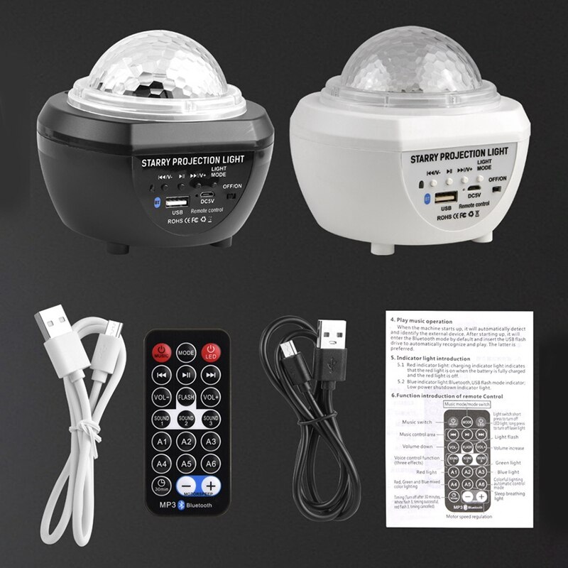 Starry Sky Ocean Wave LED Light Star Projector USB Music Player Remote Control Lamp Light Decor