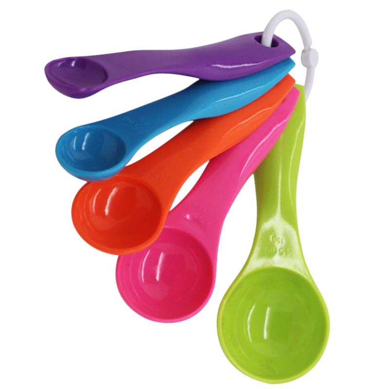 5Pcs/set Lovely Colorful Plastic Measuring Cups Measure Spoon Kitchen Tool Kids Spoons Measuring Set Tools For Baking Coffee Tea