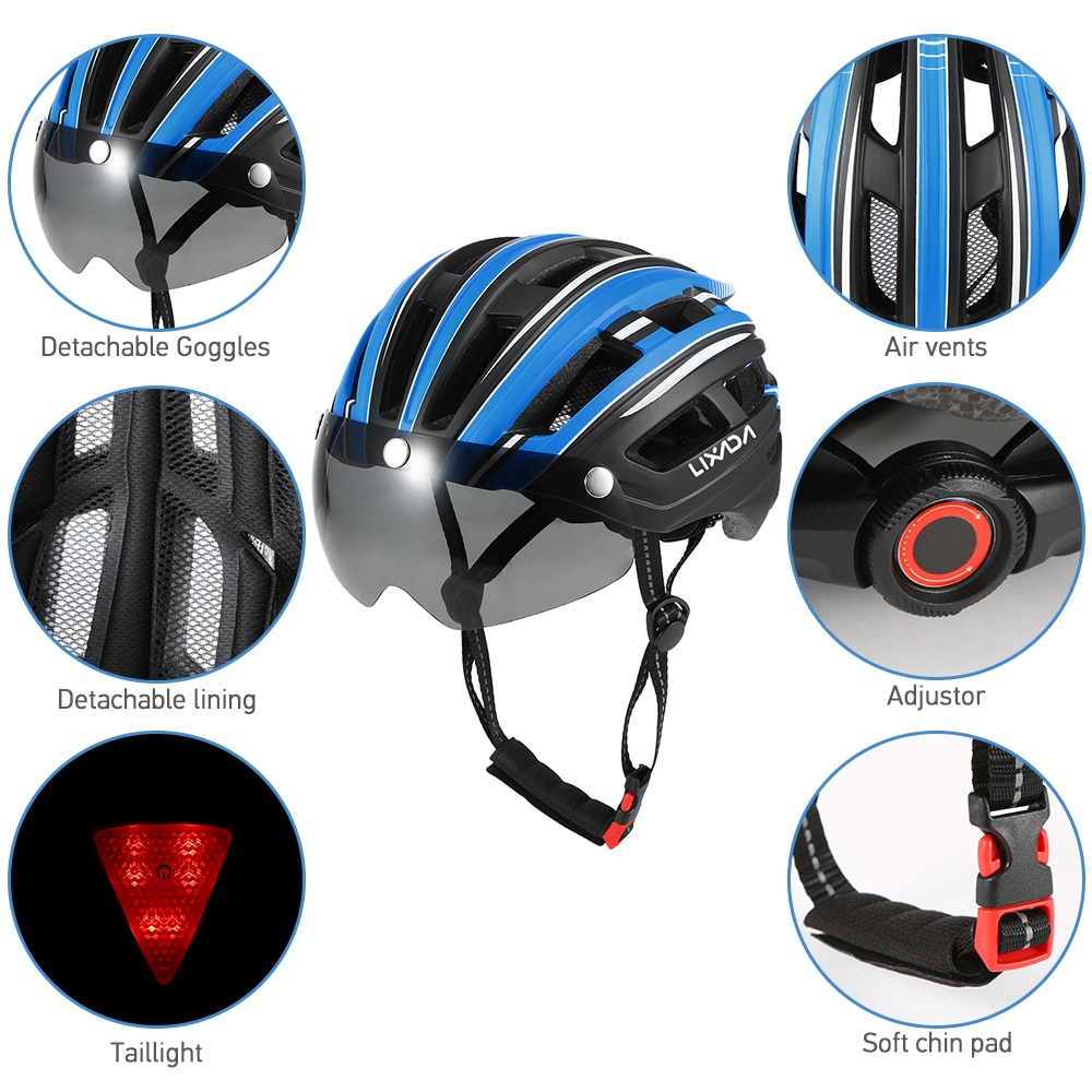 Lixada mountainbikehelm, motorhelm met achterlicht, afneembaar magnetisch vizier, uv-beschermend voor mannen en vrouwen.