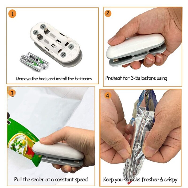 Mini Bag Sealer, Portable Vacuum Sealer Plastic Bag Sealer, Handheld Food Sealer Heat Seal for Chip Bag & Plastic Bags