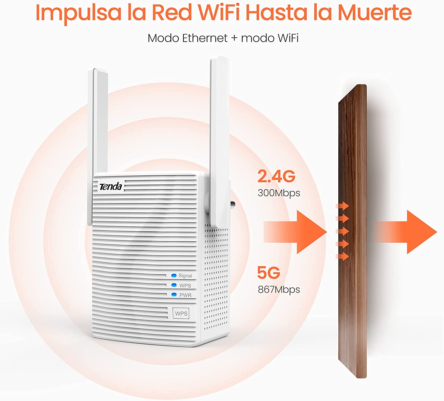 Amplificatore di copertura WiFi extender ripetitore di rete Tenda A18; 1200AC; Dual Band 2,5Ghz 5GHz 100Mps; Porta Ethernet veloce; Doppie antenne