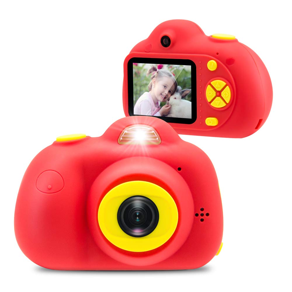 Kindercamera mini-kartonnen digitale spiegelreflexcamera, slimme camera met dubbele lens, 2.0 inch, 12mp inch anti-val speelgoedcamera voor jongens en meisjes, kerst: Chinese rode kleur / Standaard