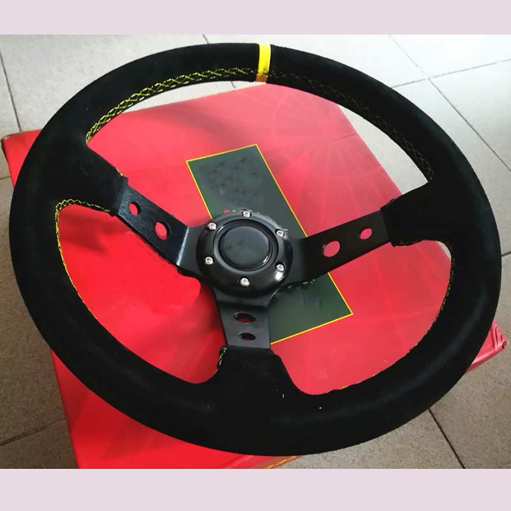 Modifica accessori per auto volante universale Strumenti per volante in pelle scamosciata concava profonda da 14 pollici 350 mm in pelle smerigliata