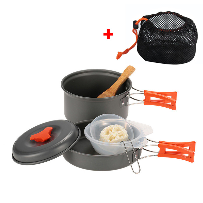 Camping Cookware Kit Outdoor Aluminum Cooking Set Water Kettle Pan Pot Bowl Travelling Hiking Picnic BBQ Tableware Equipment: Pots and Pans Orange