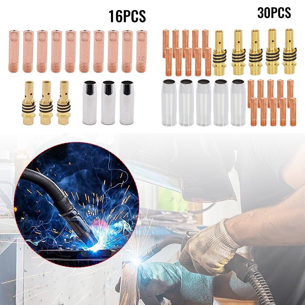 16/30pcs MB15 MIG Consumables Kit Contact Tips Shroud Nozzle Tip Holders For 14AK 15AK Welding Torch