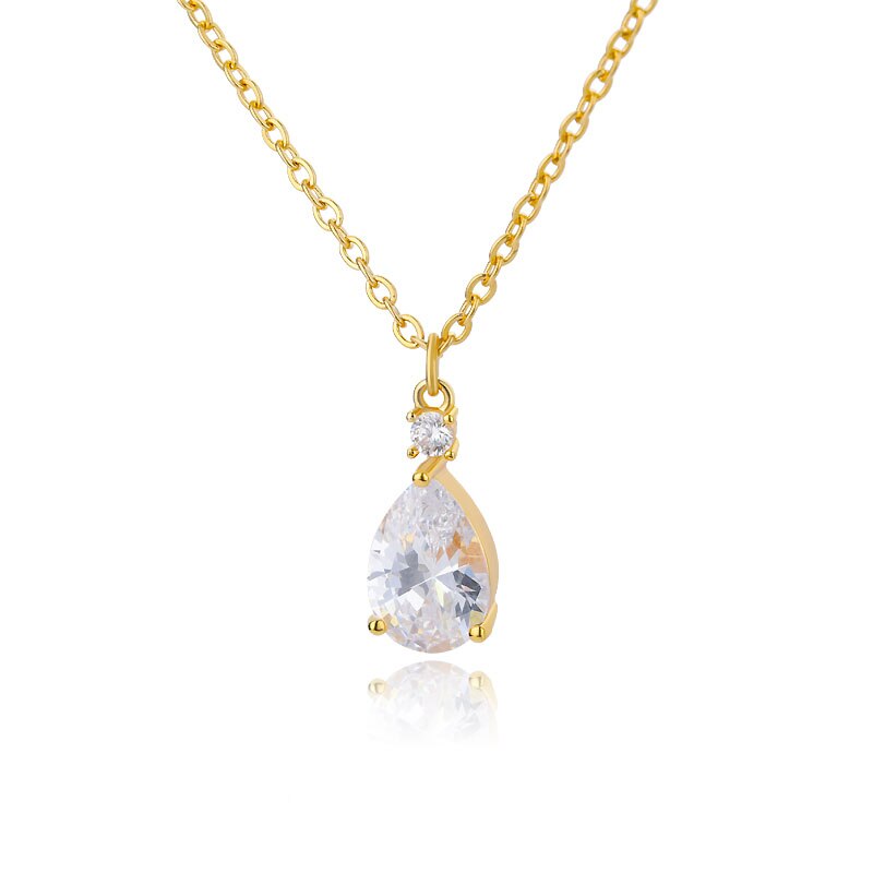 ICFTZWE kubisch Zirkon Wasser Tropfen Anhänger Halsketten Für Frauen Kristall Waterdrop Halskette Hochzeit Schmuck Zubehör: Gold Farbe