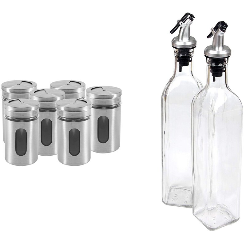 Bouteille en verre de distributeur d'huile de burette de 2 pièces pour le bec de récipient de cuisson 17Oz et 6 pièces