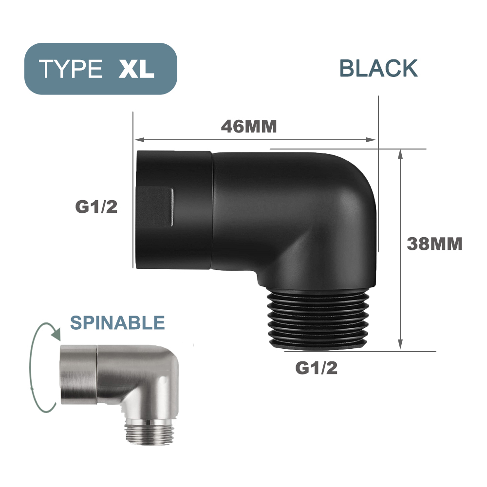 G1/2 Elbow Adapter Shower Head Female and Male Thread Rainfall Shower Handheld Shower Connector Angle 90° 135° Accessory: Light Grey