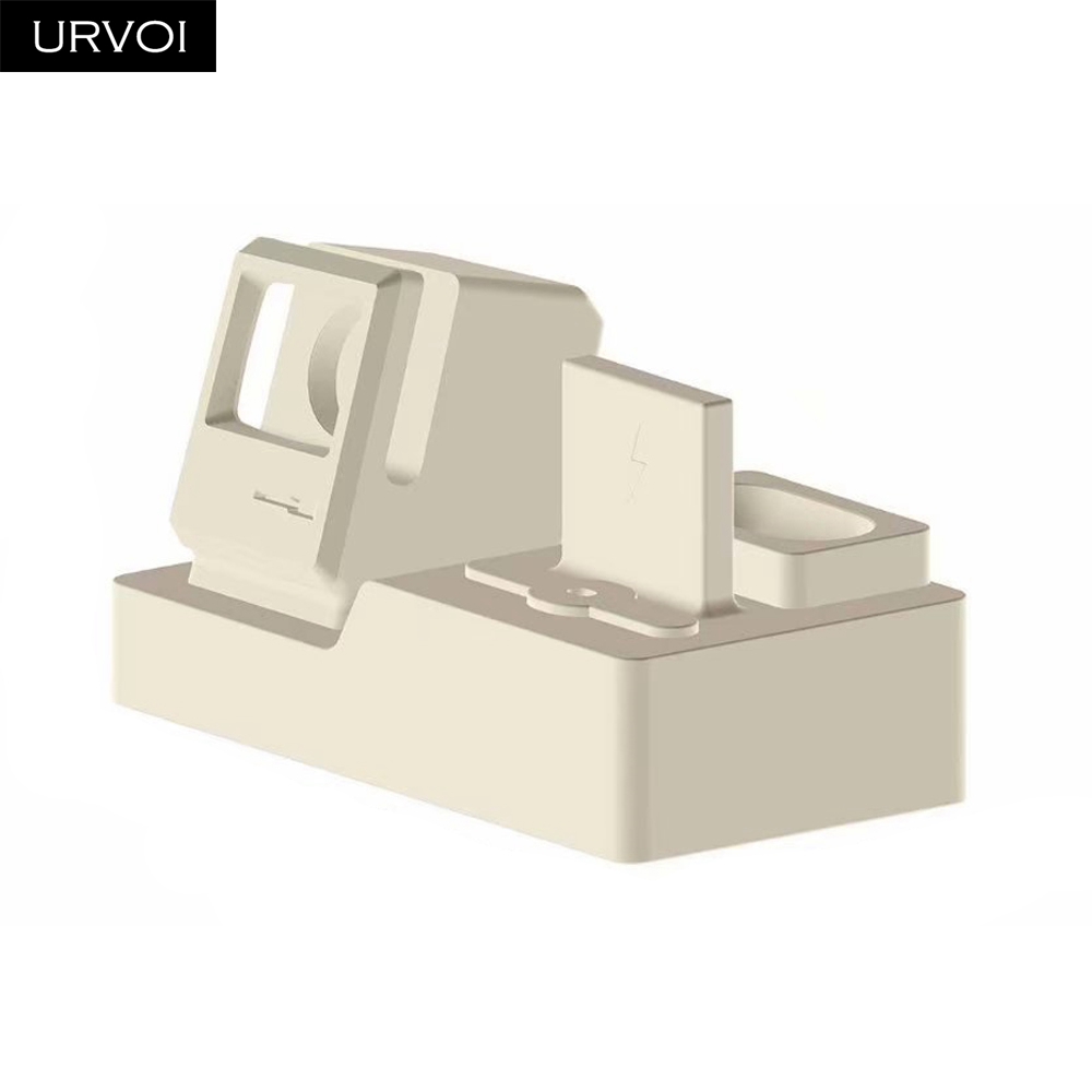 URVOI 3 in 1 Holder for Apple Watch series 5 4 3 2 1 iPhone stand watchOS keeper Airpods PC home charging dock silicone holder: White