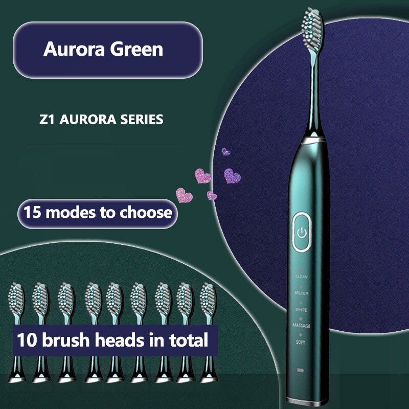 Sonic Electric Toothbrush 5 modes and 15 gears USB Charger Adult timer Brush Tooth Brushes 10 Replacement Heads Teeth Whitening: 06