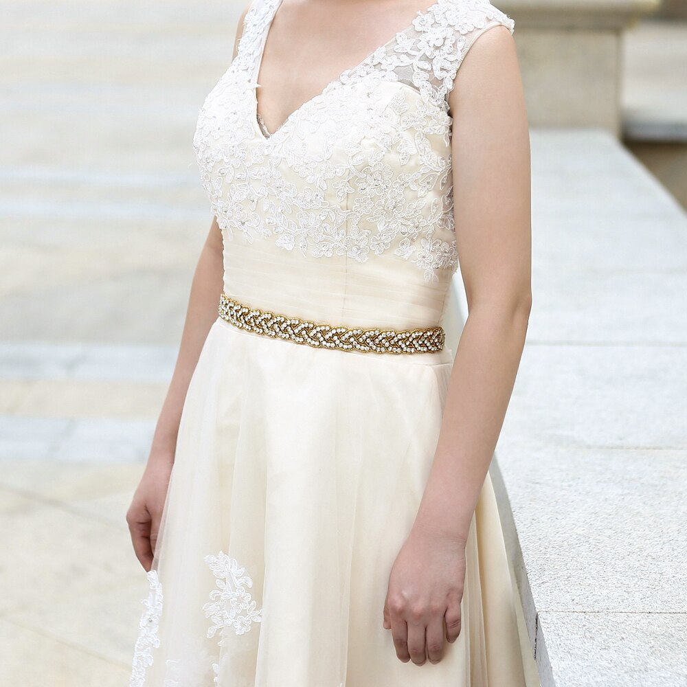 TRiXY S216-G Sparkly Gold Wedding Belt Rhinestone Sash Belt Beaded Bridal Belt Women Belts Wedding Sashes Golden Waist Belt