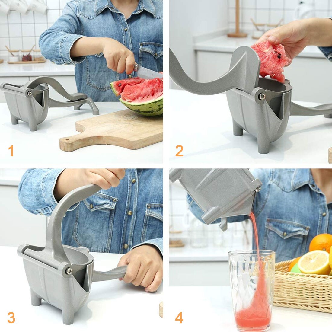 1Pcs Aluminium Handleiding Fruit Juicer Citroen Watermeloen Granaatappel Oranje Fruit Huishouden Squeezer Tool Keuken Accessoires